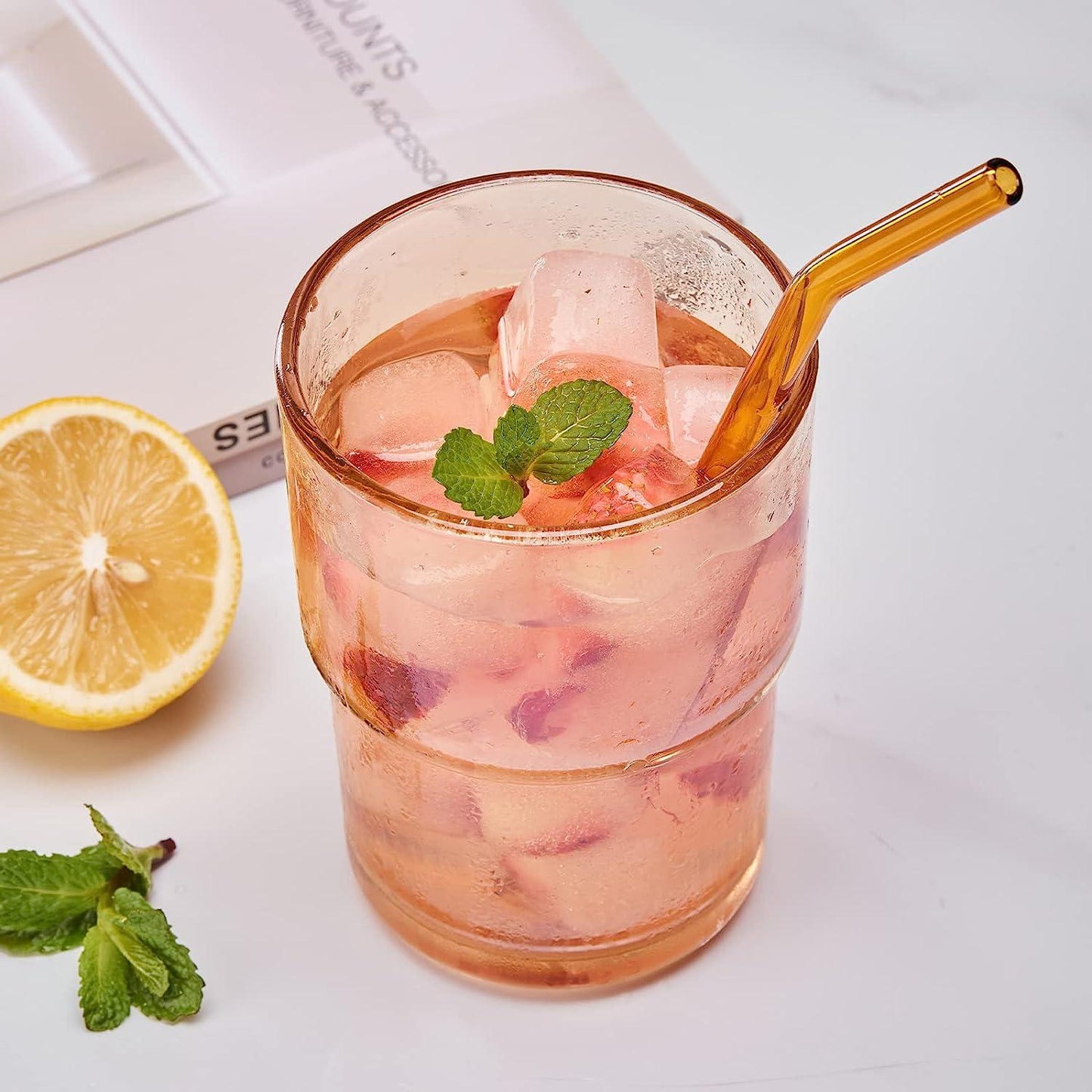 Over glass water bottle with straw Home Essentials