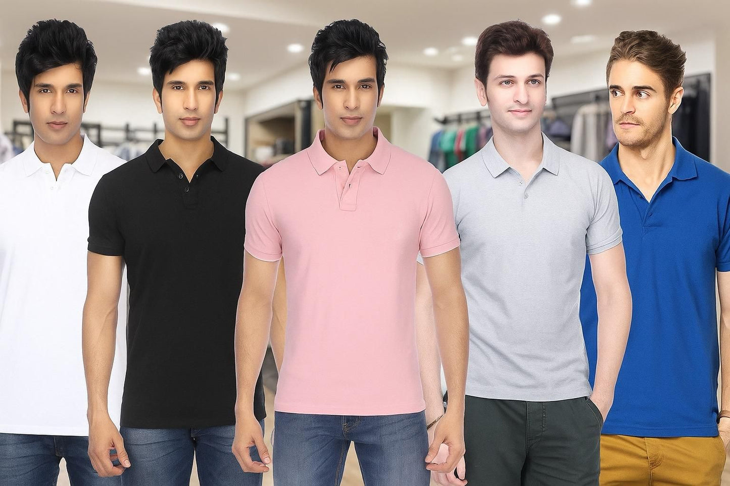 Poly Matte Solid Half Sleeves Mens Polo T-Shirt Pack Of 5 Men
