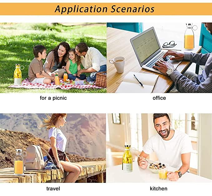 Portable Blender Juicer for Smoothie, Juice, Vegetable, Shakes with 4 Blades, Wireless Charging Mini Blender 400ml Home Essentials