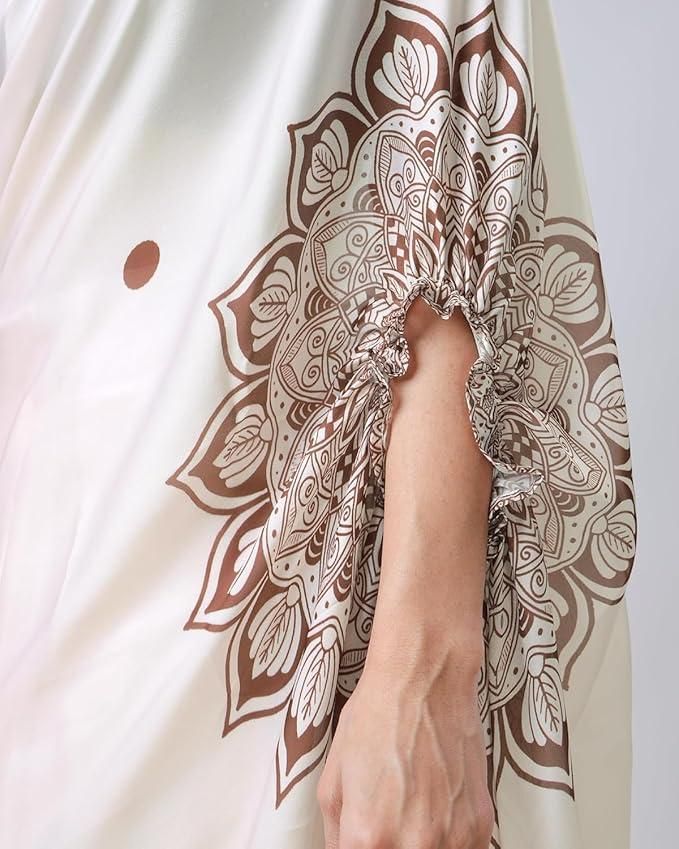 Satin Silk Printed Kaftan Saree With Unstitched Blouse Women Ethnic