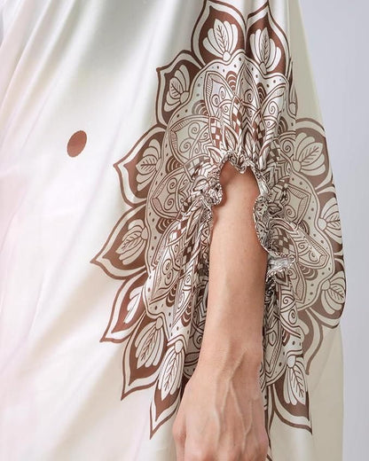 Satin Silk Printed Kaftan Saree With Unstitched Blouse Women Ethnic