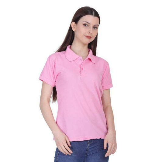 Ketex Pink Cotton Blend Polo Neck Tshirt Women Western