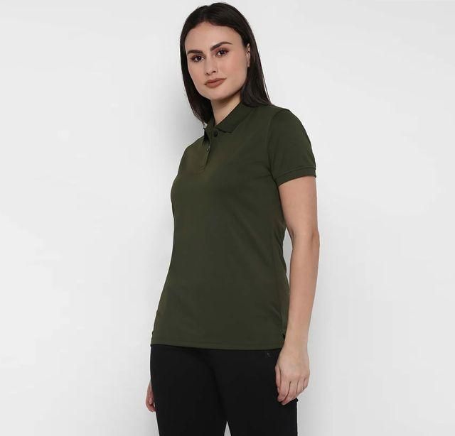 Ketex Bottle Green Cotton Blend Polo Neck Tshirt Women Western