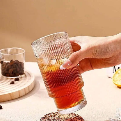 Ribbed Shape Glass with Wood Cap