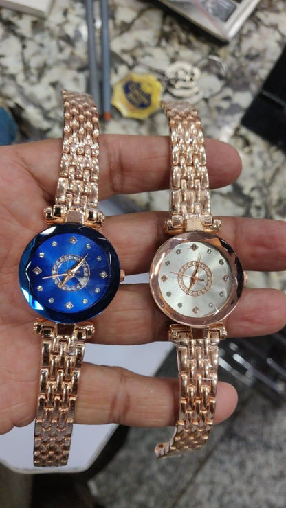Diamond Shape Multicolour Dial and Rose Gold Strap Watch for Womens and Girls Accessories