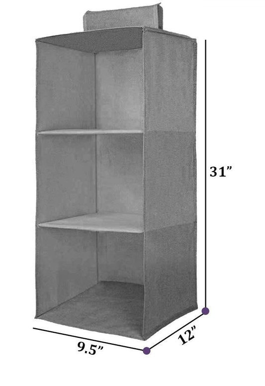 Hanging Wardrobe Organizer- 3 Shelves Non-Woven Fabric Hanging Storage Wardrobe Organizer