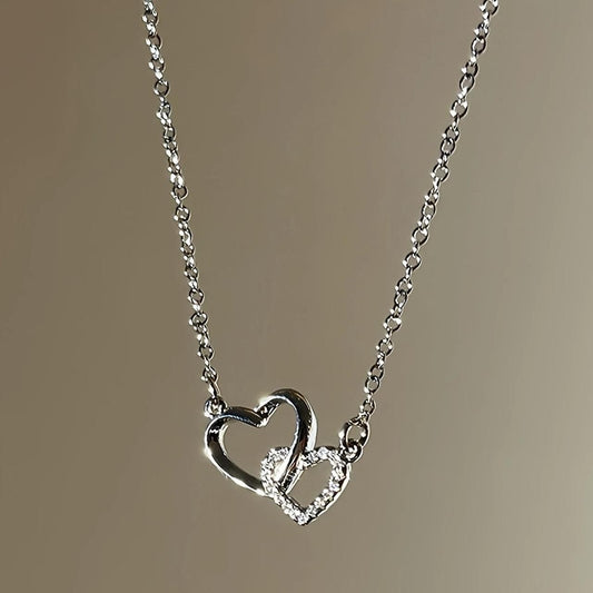 Women's Dual Heart Pendant with Chain Micro Plating Jewellery