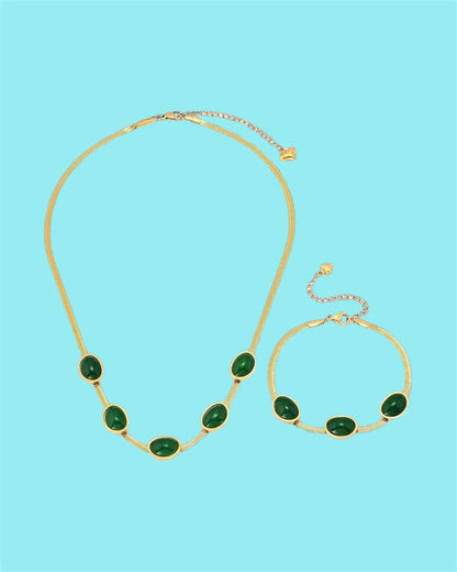 Oval Green Crystal Pendant Necklace Set With Bracelet Jewellery