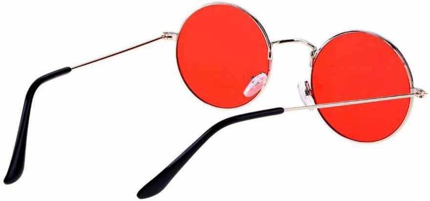 Unisex Red Silver Round Sunglass Accessories