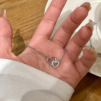 Women's Dual Heart Pendant with Chain Micro Plating Jewellery