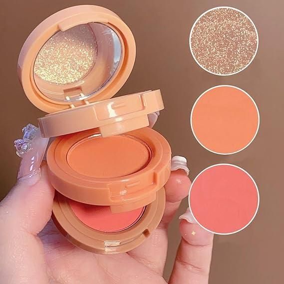 3 in1 Face Blusher + Highlighter with Mini Compact Travel Friendly Palette Beauty & Personal Care