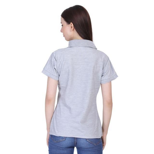 Ketex Grey Cotton Blend Polo Neck Tshirt Women Western
