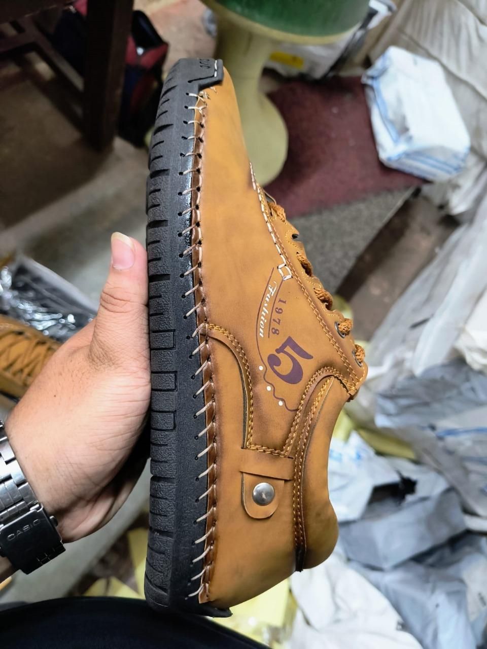 Men's Casual Leather Tan Shoes Lightweight Footwear