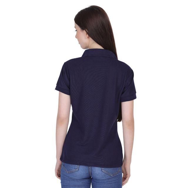 Ketex Navy Blue Cotton Blend Polo Neck Tshirt Women Western