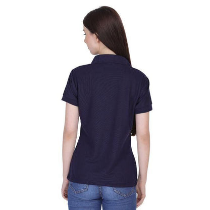 Ketex Navy Blue Cotton Blend Polo Neck Tshirt Women Western