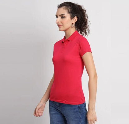 Ketex Red Cotton Blend Polo Neck Tshirt Women Western