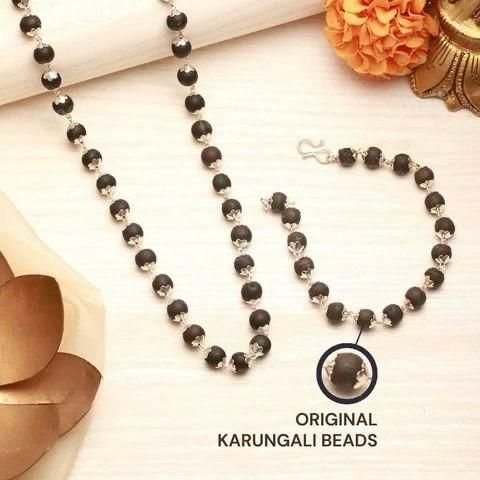 [Silver Plated Karungali Mala + Karungali Bracelet Combo Jewellery