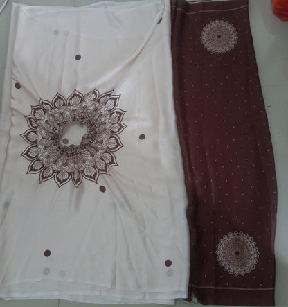 Satin Silk Printed Kaftan Saree With Unstitched Blouse Women Ethnic