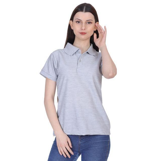 Ketex Grey Cotton Blend Polo Neck Tshirt Women Western