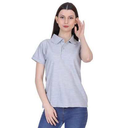 Ketex Grey Cotton Blend Polo Neck Tshirt Women Western
