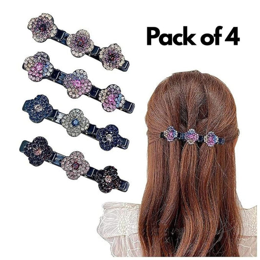 Crystal Stone Braided Hair Clips Pack of 4