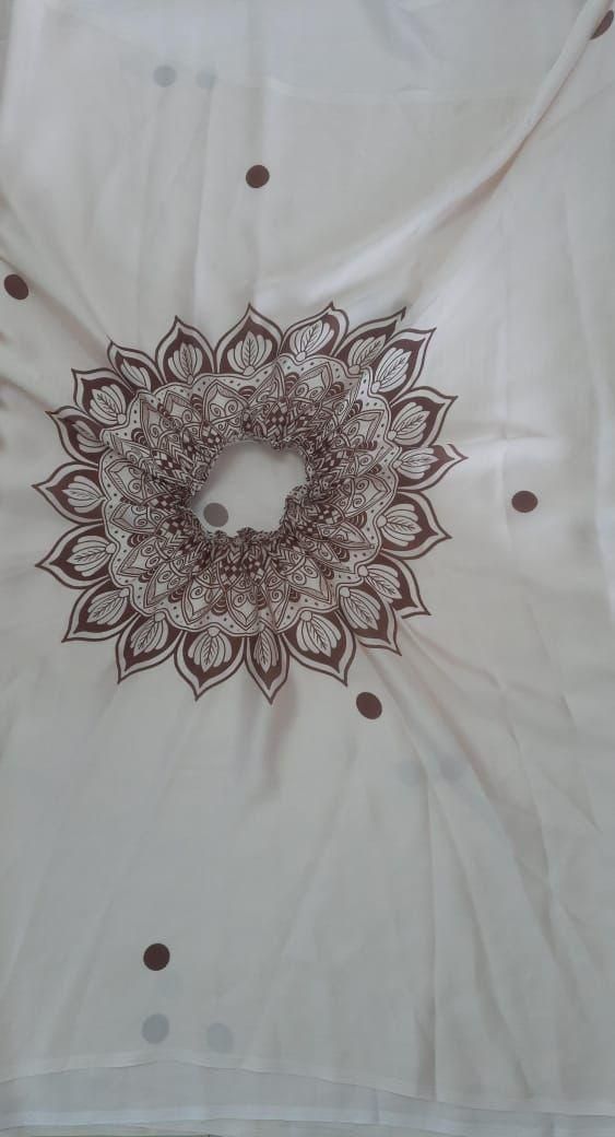 Satin Silk Printed Kaftan Saree With Unstitched Blouse Women Ethnic