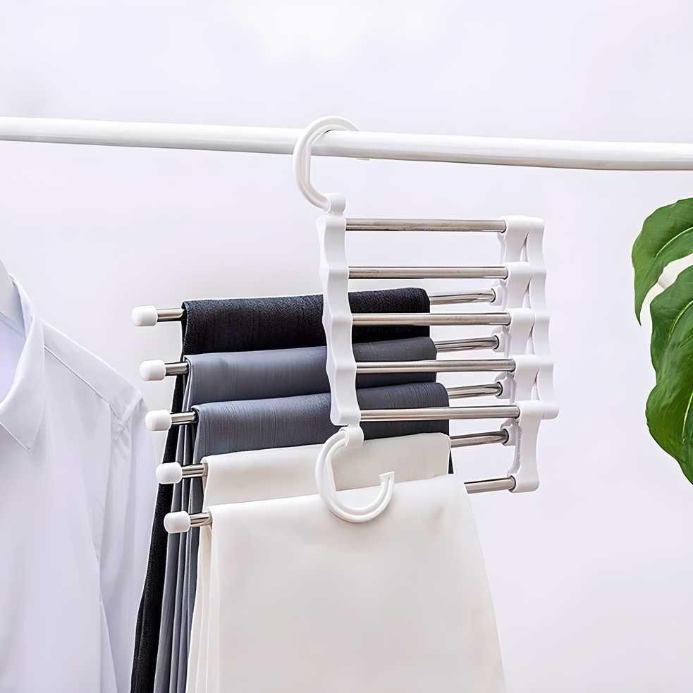 Hanger-5 In 1 Stainless Steel Multifunction Retractable Pant Home Essentialss Rack Trouser Hanger(Pack of 2)