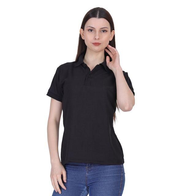 Ketex Black Cotton Blend Polo Neck Tshirt Women Western