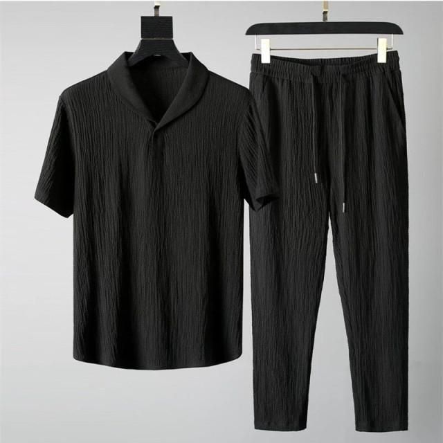 Men's Crinkled Co-Ord Set Black Men