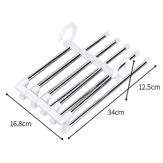 Hanger-5 In 1 Stainless Steel Multifunction Retractable Pant Home Essentialss Rack Trouser Hanger(Pack of 2)