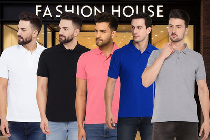 Poly Matte Solid Half Sleeves Mens Polo T-Shirt Pack Of 5 Men