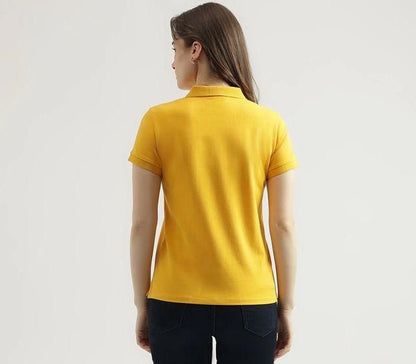 Ketex Yellow Cotton Blend Polo Neck Tshirt Women Western