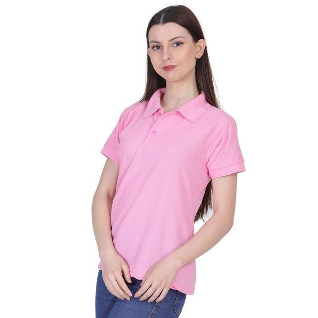 Ketex Pink Cotton Blend Polo Neck Tshirt Women Western