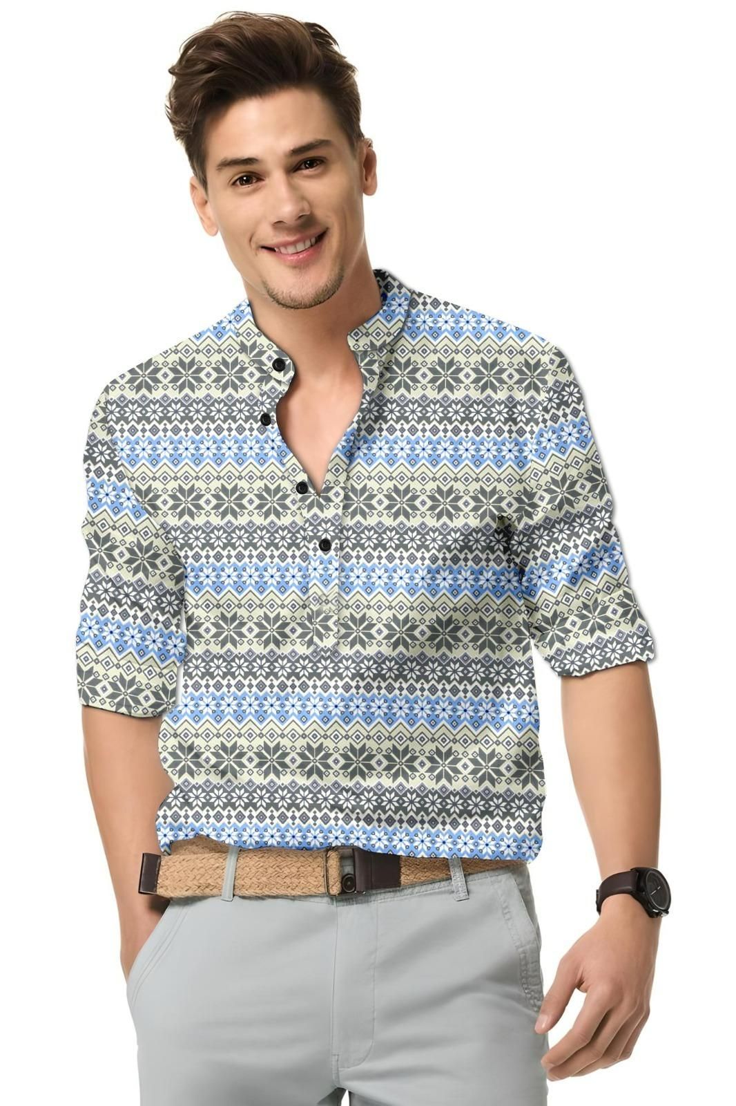 Men's Printed Spread Collar Casual Shirt Multicolor Men