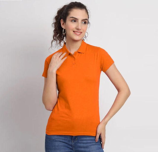 Ketex Orange Cotton Blend Polo Neck Tshirt Women Western