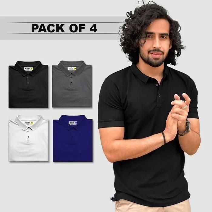 Poly Matte Solid Half Sleeves Mens Polo T-Shirt Pack Of 4 Men