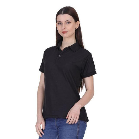 Ketex Black Cotton Blend Polo Neck Tshirt Women Western