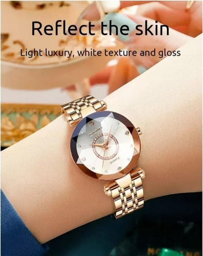 Diamond Shape Multicolour Dial and Rose Gold Strap Watch for Womens and Girls Accessories