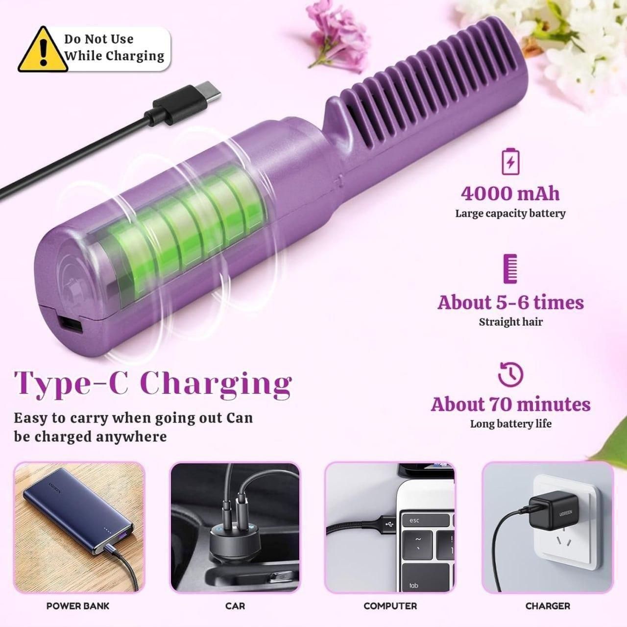 Meneflix Portable Mini Hair Straightener Cordless Rechargeable Mini Adjustable Hair Straightener Hot Comb Electronics Beauty & Personal Care