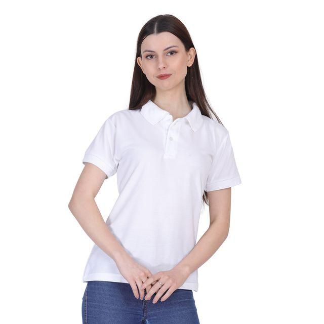 Ketex White Cotton Blend Polo Neck Tshirt Women Western