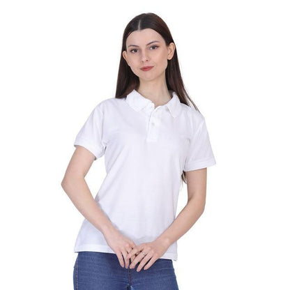 Ketex White Cotton Blend Polo Neck Tshirt Women Western
