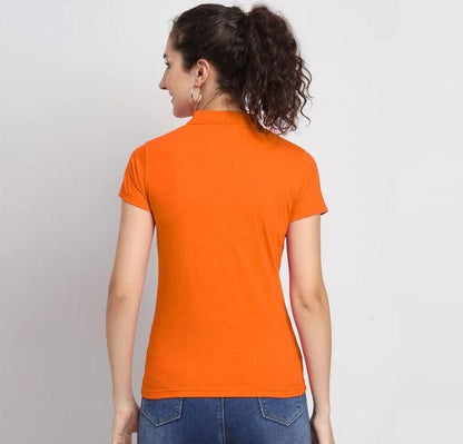 Ketex Orange Cotton Blend Polo Neck Tshirt Women Western