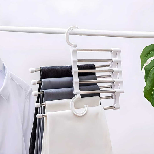 Hanger-5 In 1 Stainless Steel Multifunction Retractable Pant Home Essentialss Rack Trouser Hanger(Pack of 2)