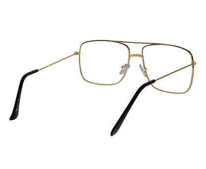 Unisex Clear Golden Retro Square Sunglass