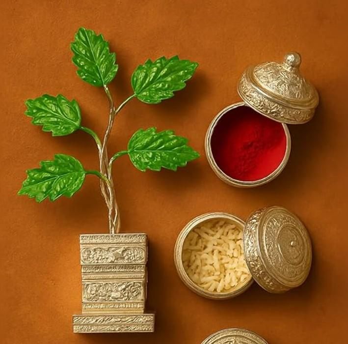 German Silver Plated Tulsi Plant Decorative Showpiece (4inche) Home Essentials