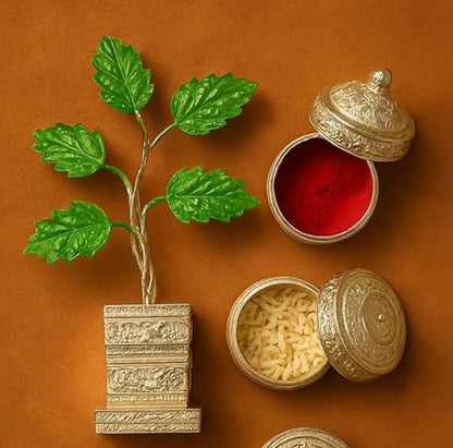 German Silver Plated Tulsi Plant Decorative Showpiece (4inche) Home Essentials