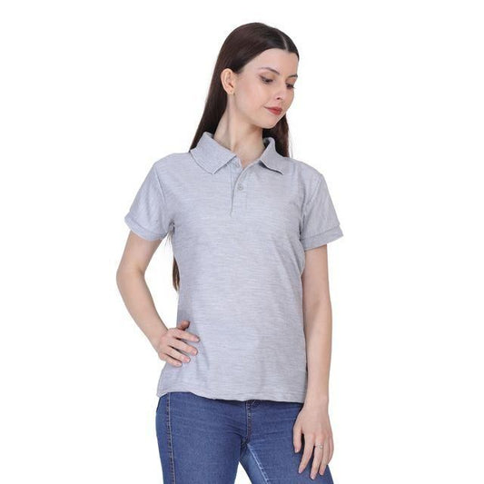 Ketex Grey Cotton Blend Polo Neck Tshirt Women Western