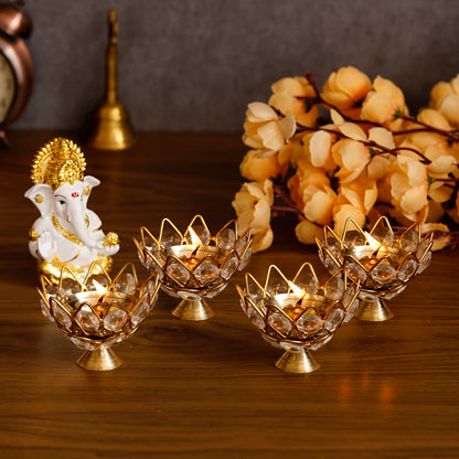 eCraftIndia Set of 4 Lotus Shape Crystal Tea Light Holder Electronics