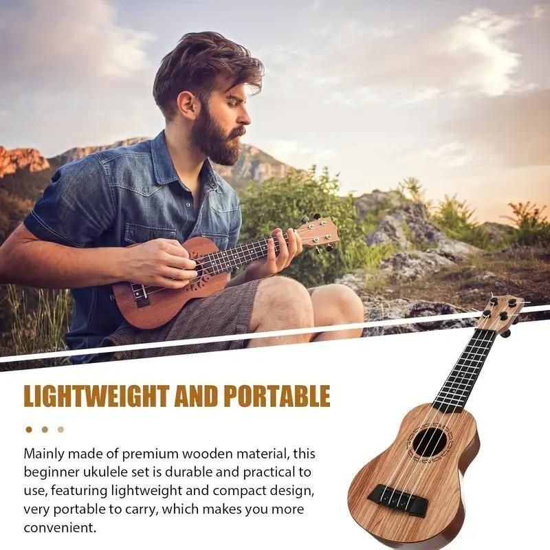 Mini Wooden Finish Plastic Guitar Music Instrument with 4 strings Clear sound Home Essentials