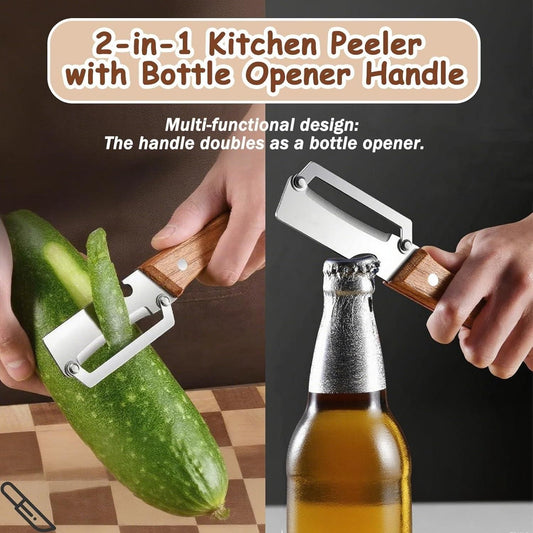 Kitchen Peeler with Wooden Handle & Bottle Opener Home Essentials